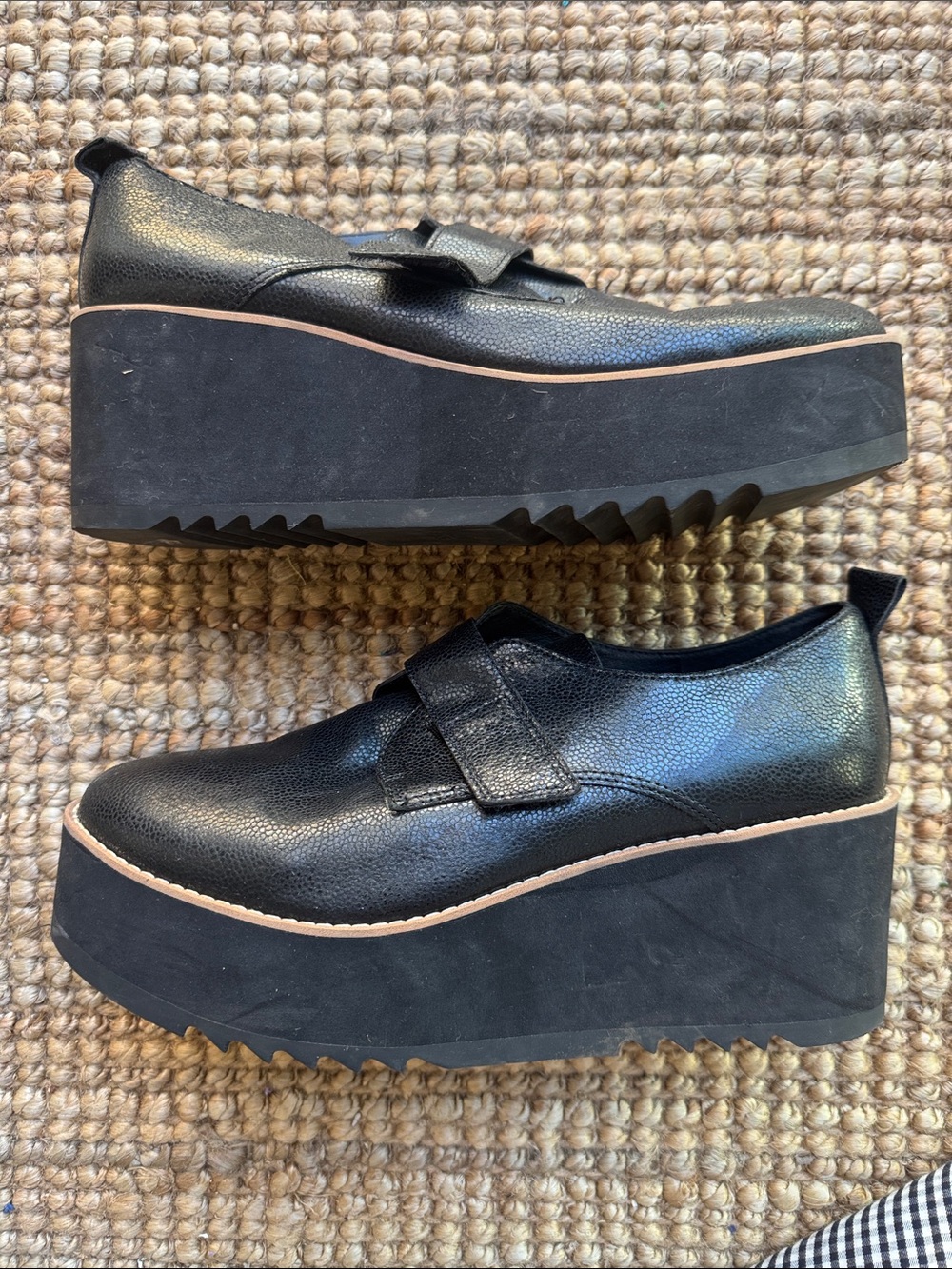 Eileen Fisher Black Leather Slip-On Loafers with Strap